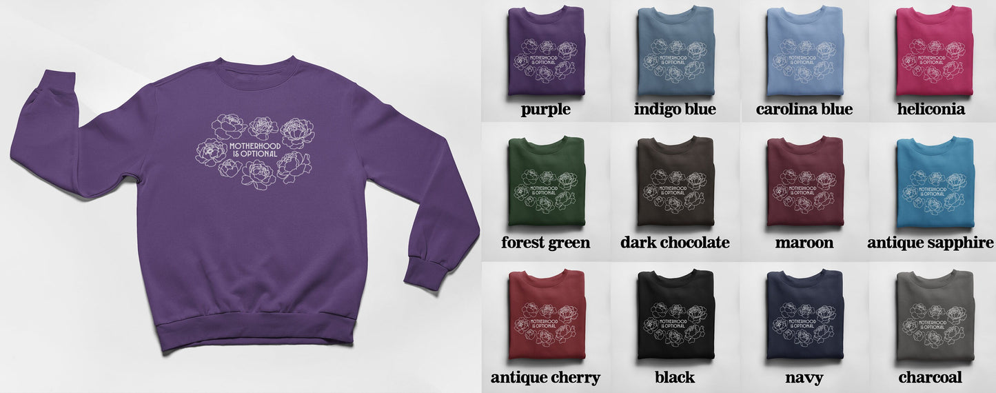 Motherhood Is Optional Crewneck Sweatshirt - White Design