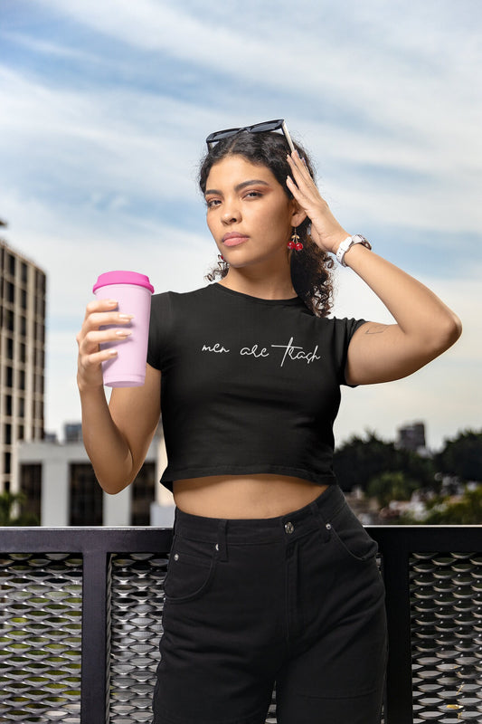 Men Are Trash Cropped Tee - White Script