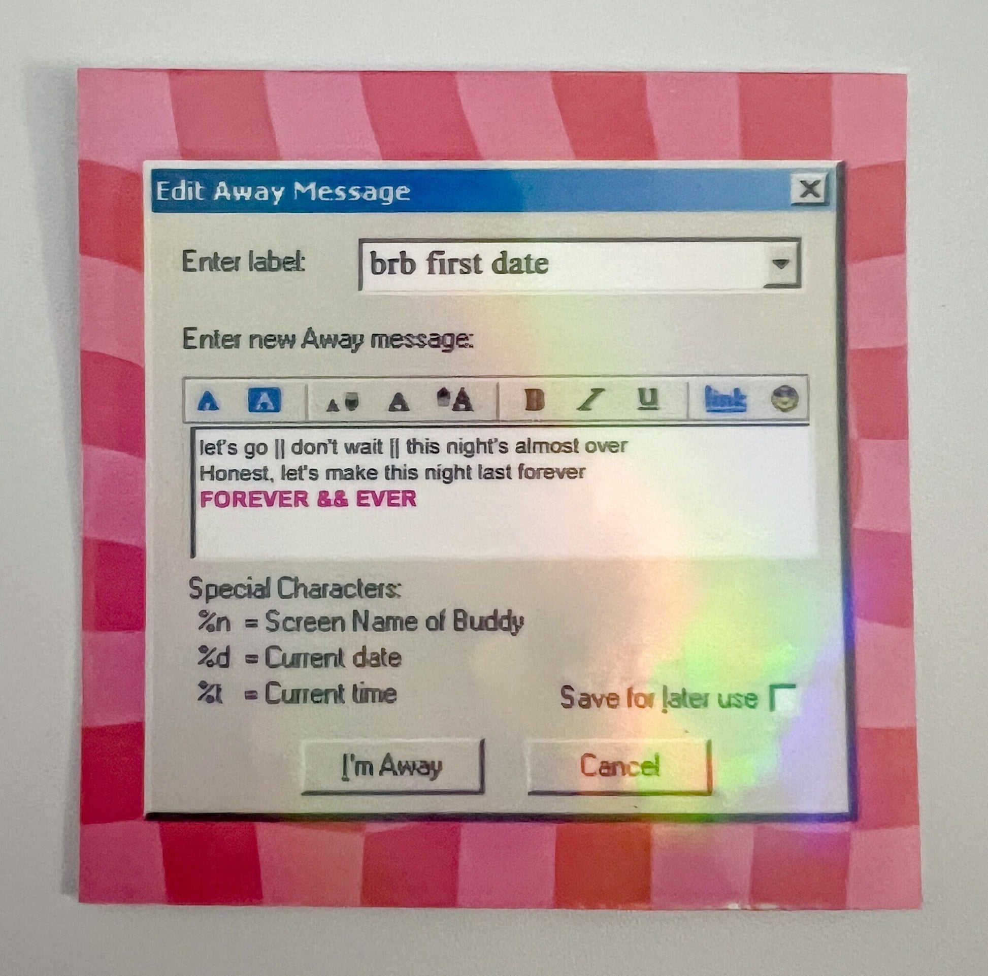 Blink 182 - First Date AIM Away Message Holographic Sticker