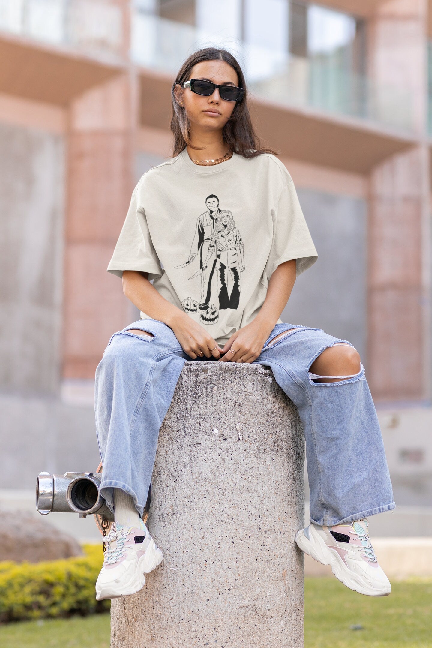 Laurie Strode + Michael Myers Halloween Oversized Tee