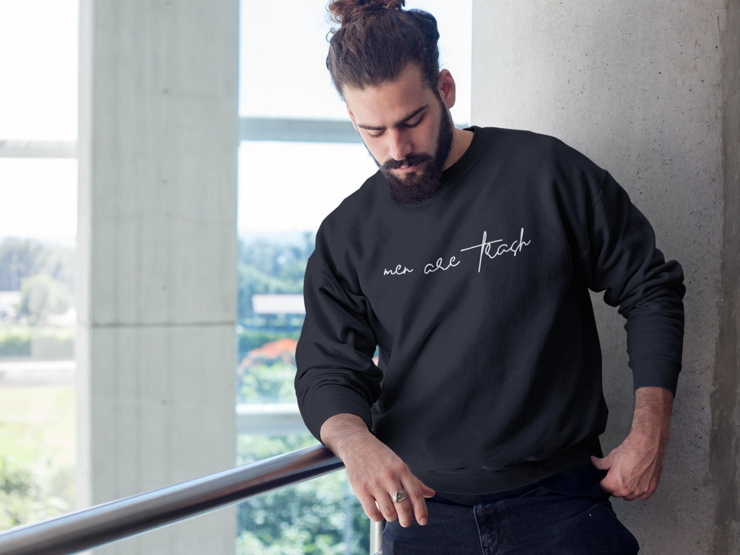 Men Are Trash Crewneck - White