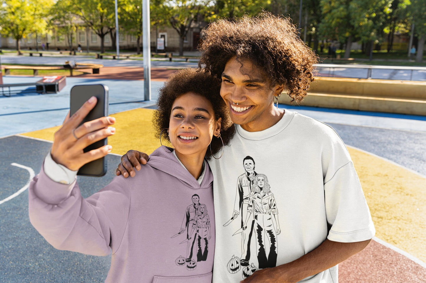 Laurie Strode + Michael Myers Halloween Oversized Tee