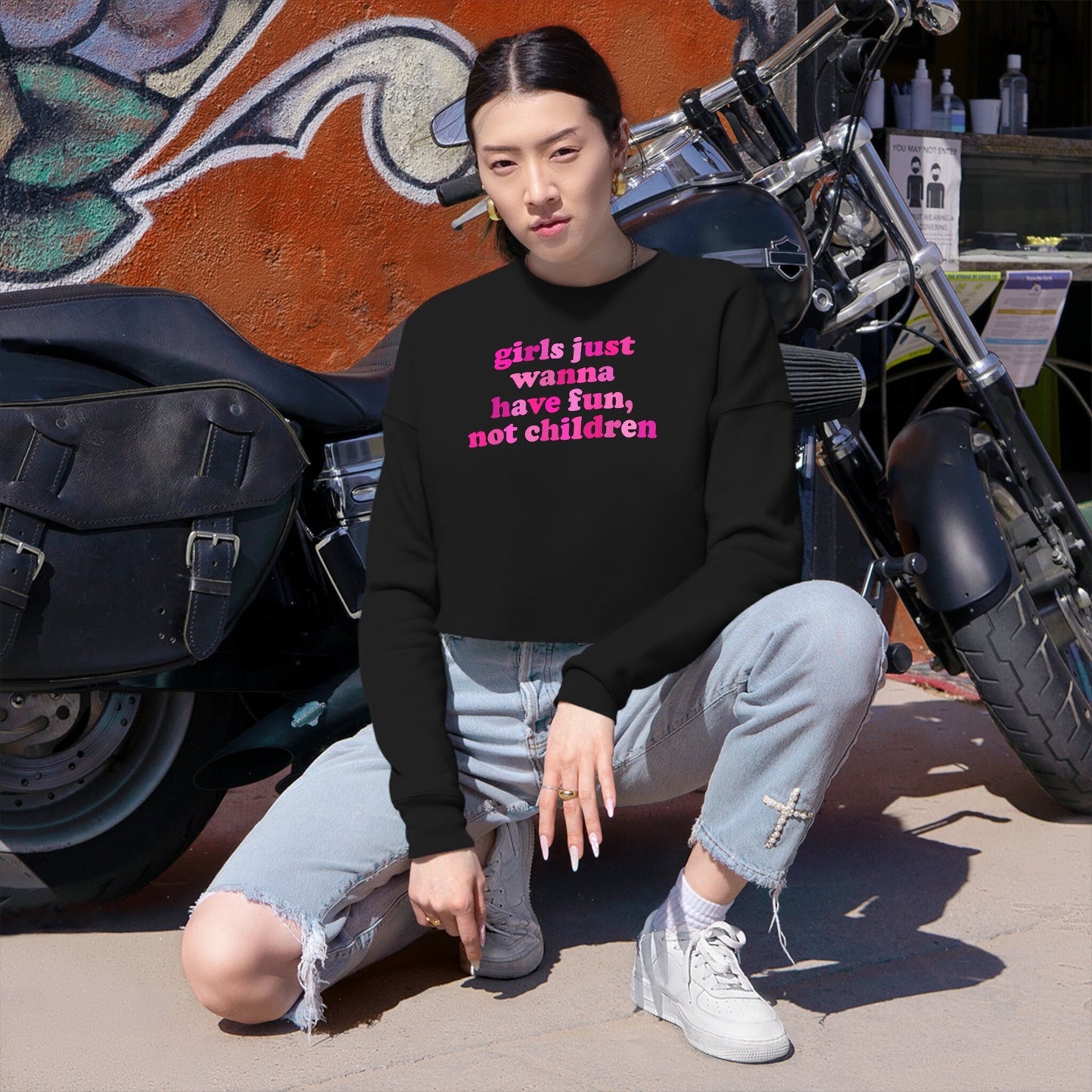 Girls Just Wanna Have Fun, Not Children Cropped Sweatshirt