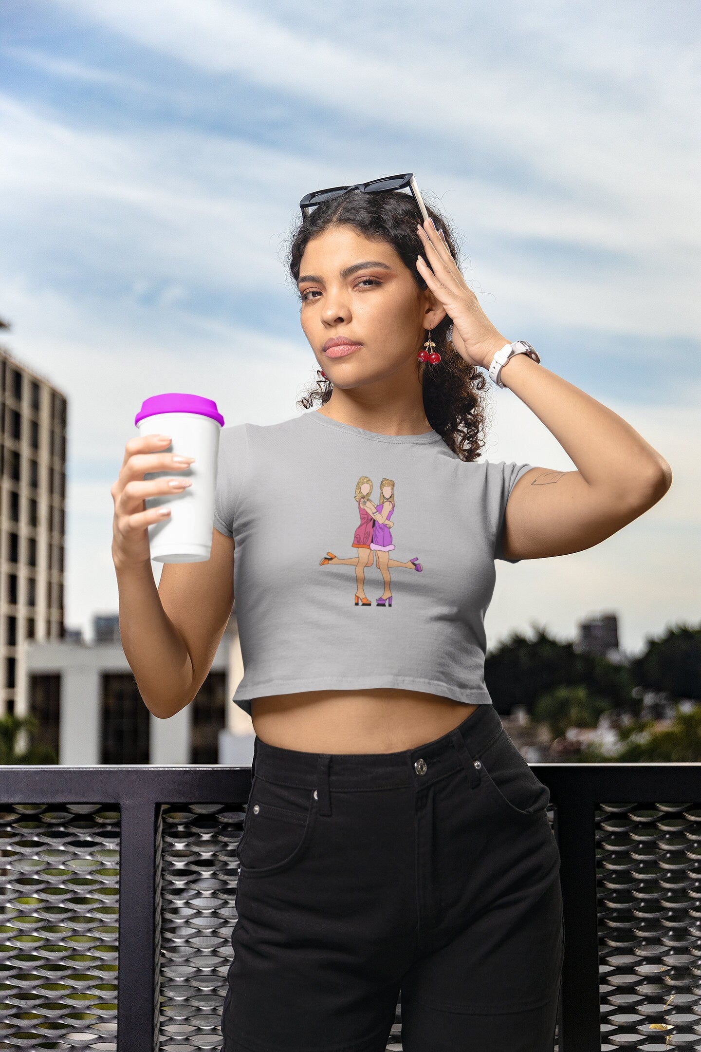 Romy and Michele's High School Reunion Crop Top Tshirt in Oxford Grey. Mira Sorvino as Romy White and Lisa Kudrow as Michele Weinberger in Romy and Michele's High School Reunion 90s Movie