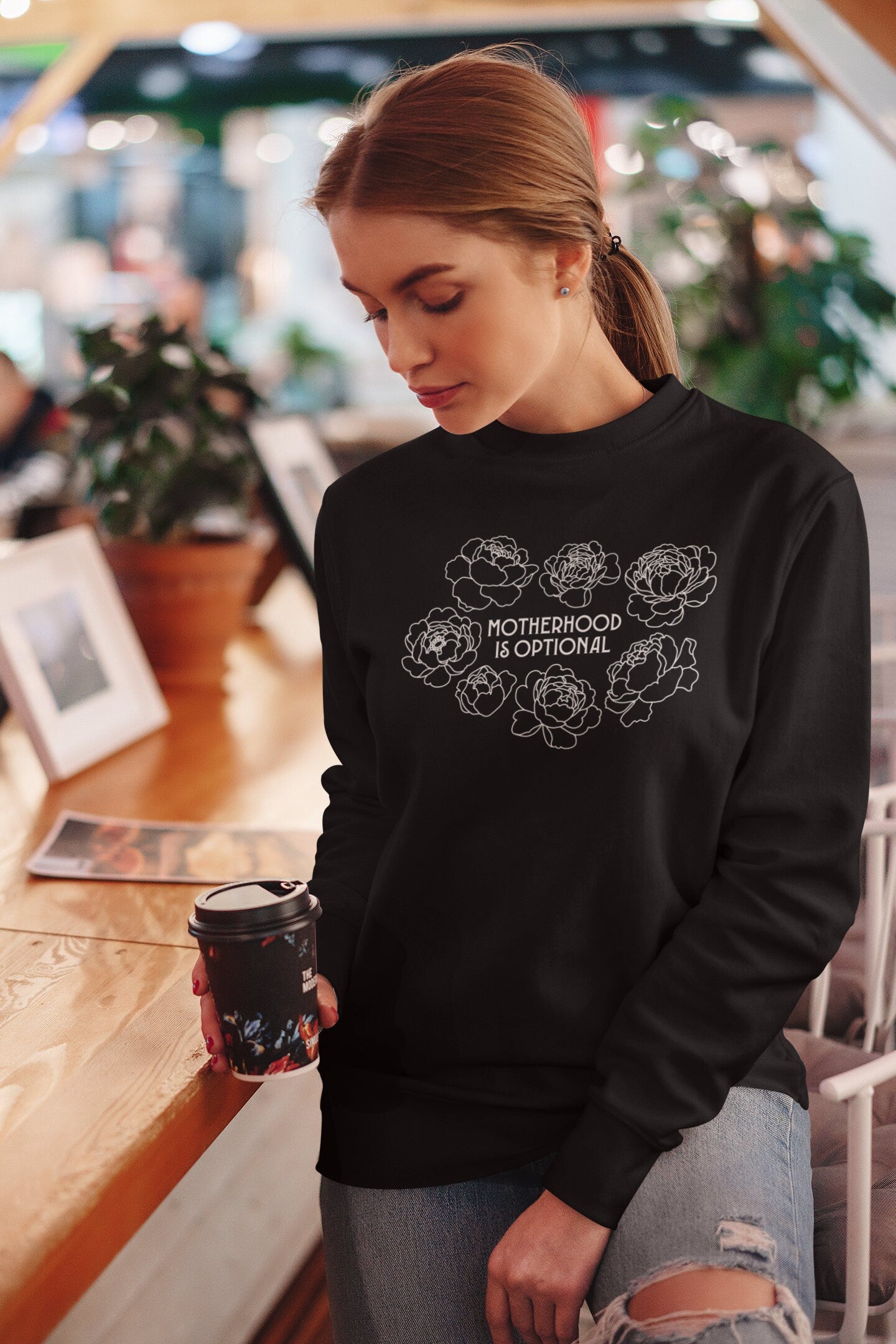 Motherhood Is Optional Crewneck Sweatshirt - White Design