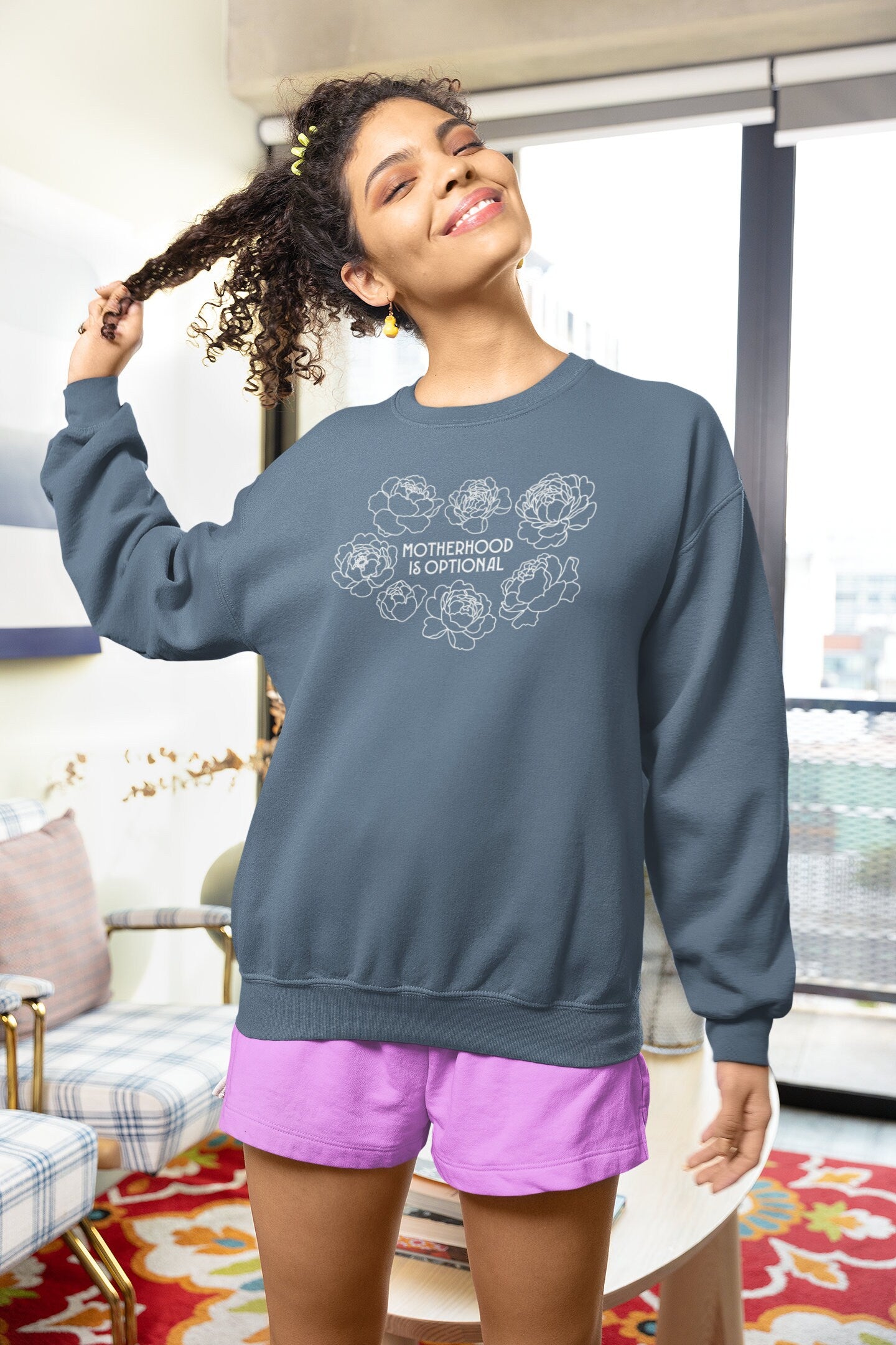 Motherhood Is Optional Crewneck Sweatshirt - White Design