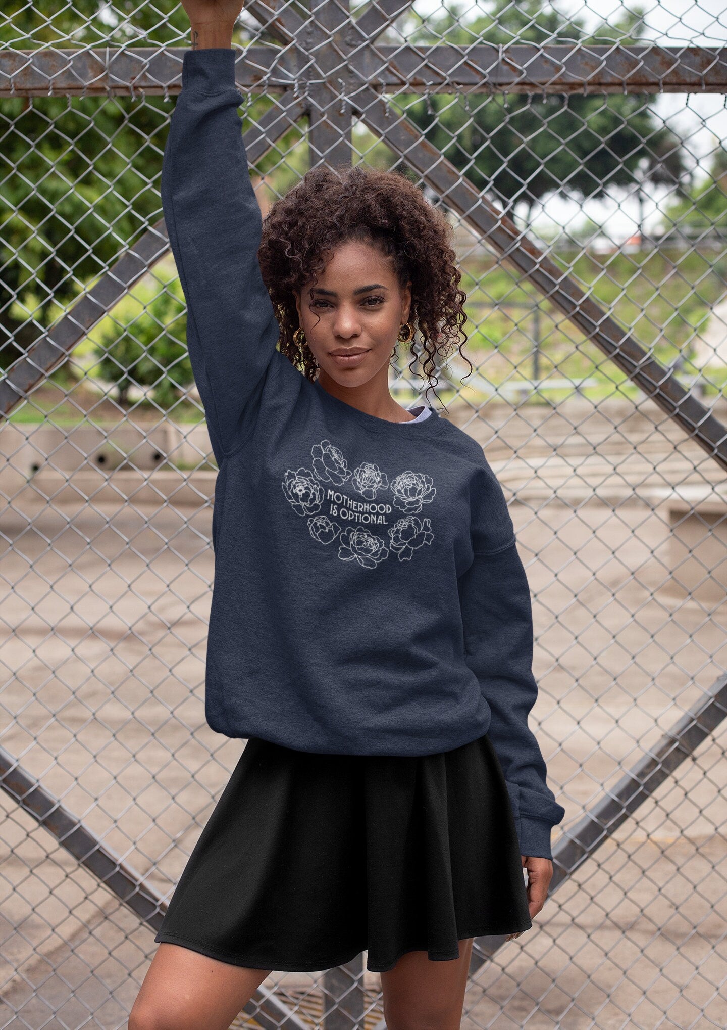 Motherhood Is Optional Crewneck Sweatshirt - White Design