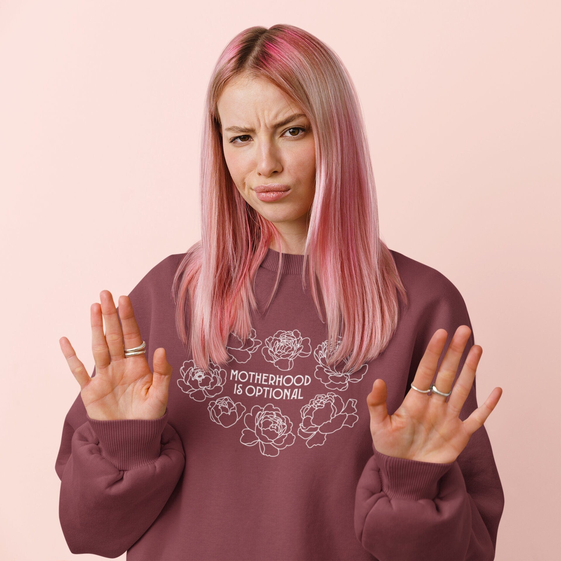 Motherhood Is Optional Crewneck Sweatshirt - White Design