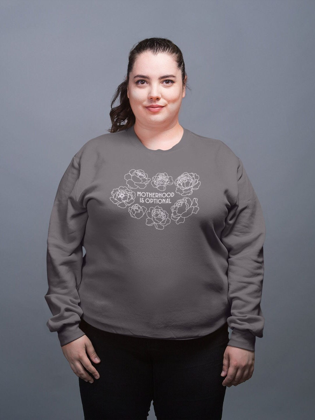 Motherhood Is Optional Crewneck Sweatshirt - White Design