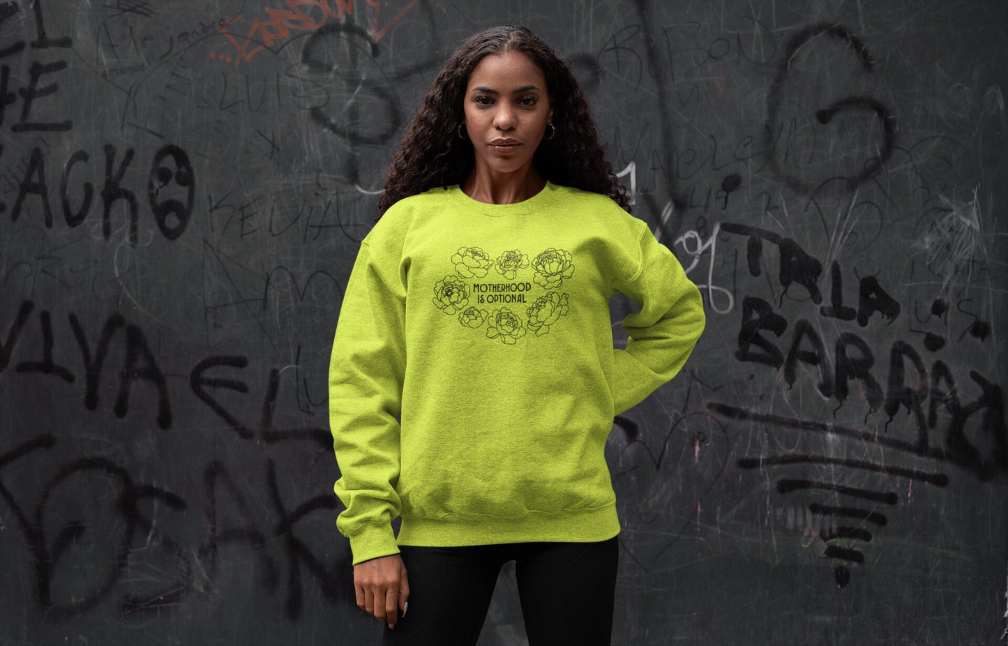 Motherhood Is Optional Crewneck Sweatshirt - Black Design