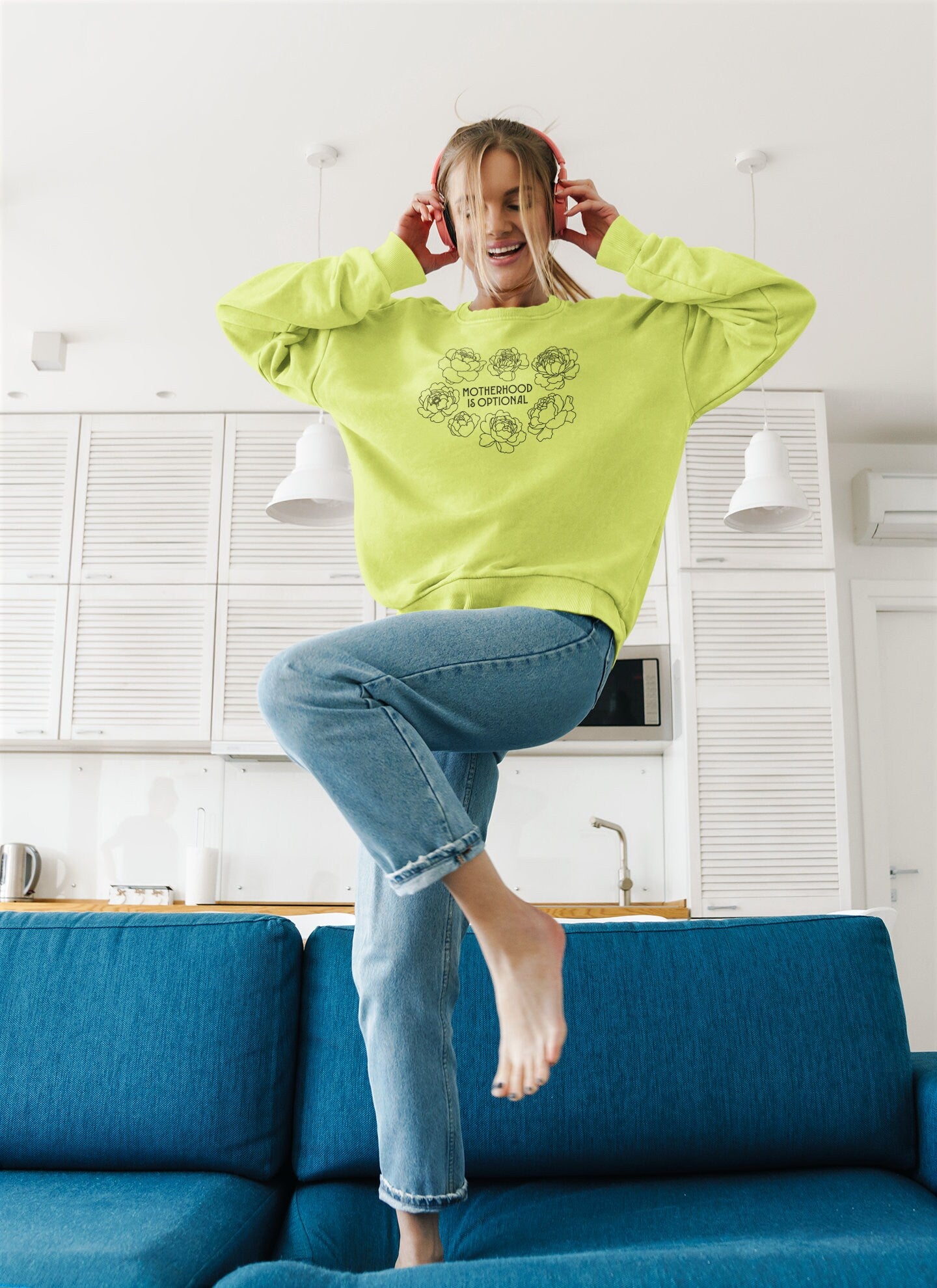 Motherhood Is Optional Crewneck Sweatshirt - Black Design