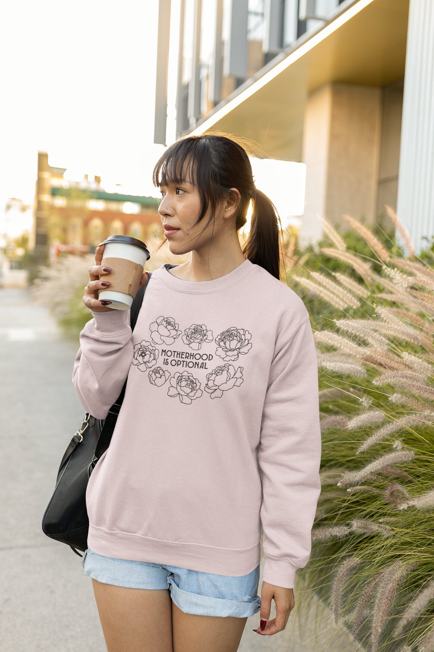 Motherhood Is Optional Crewneck Sweatshirt - Black Design