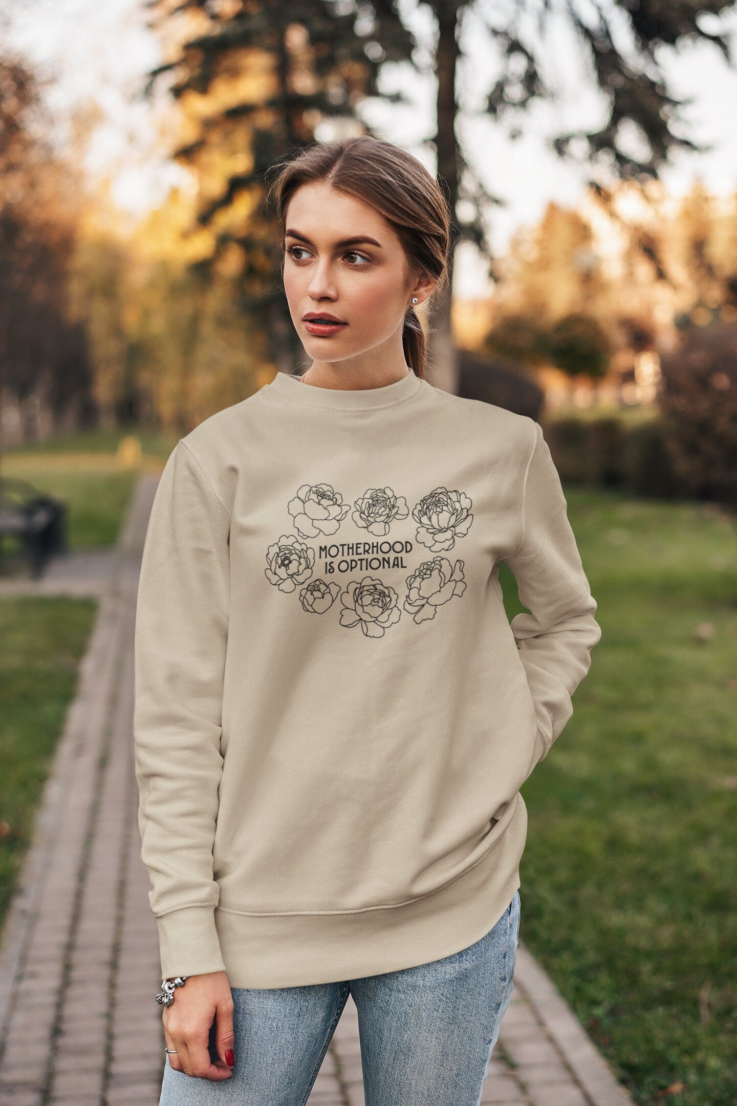 Motherhood Is Optional Crewneck Sweatshirt - Black Design