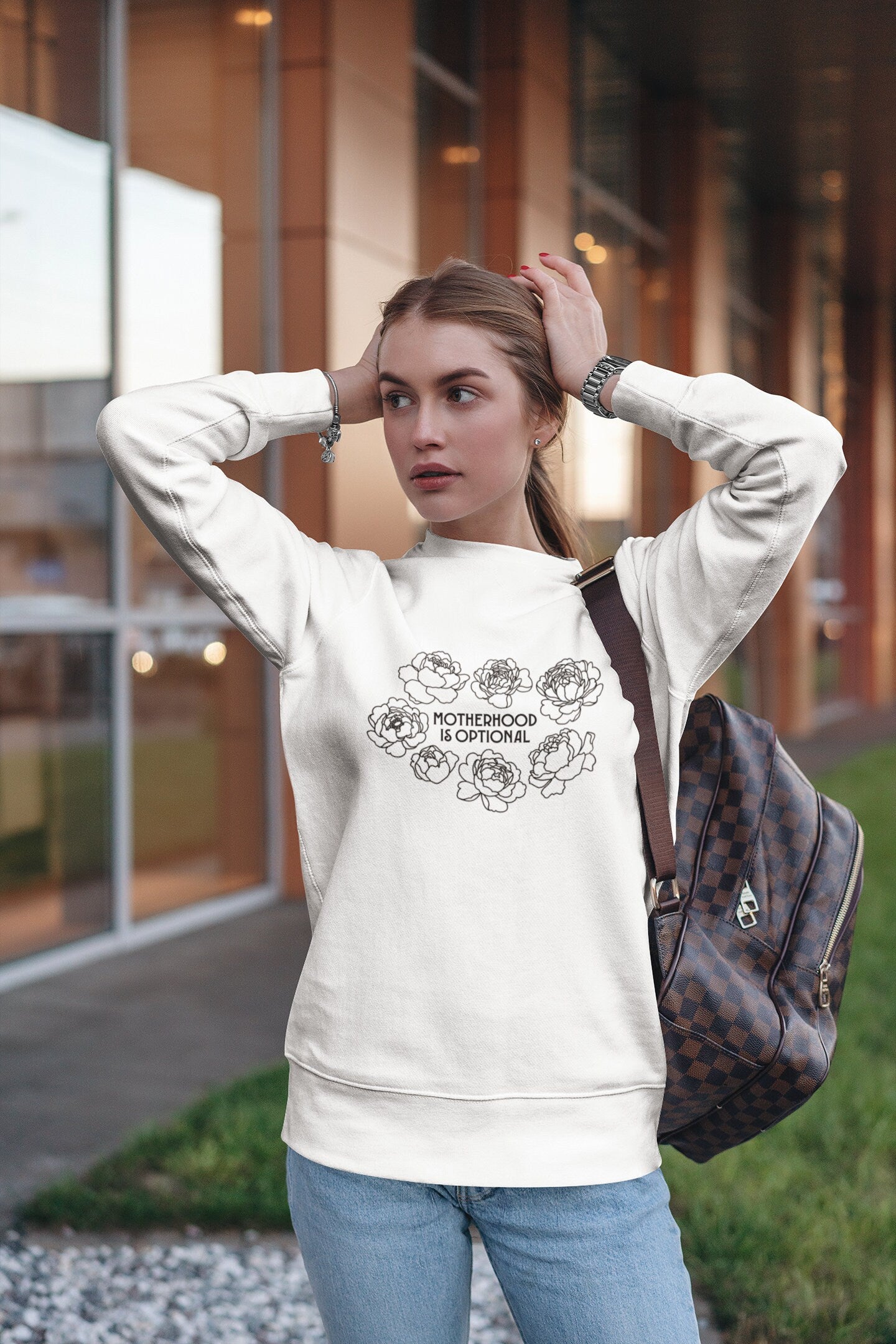 Motherhood Is Optional Crewneck Sweatshirt - Black Design