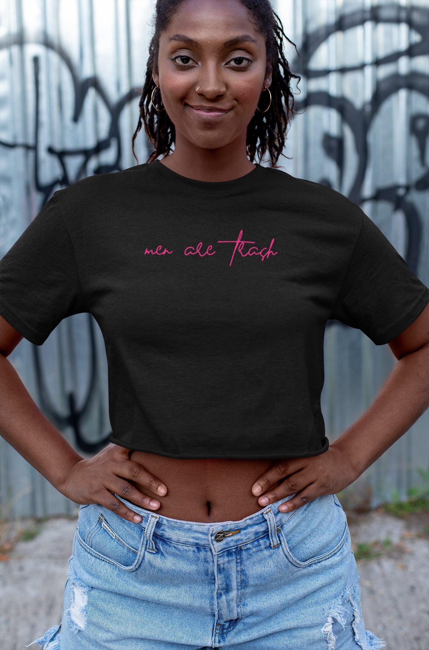 Men Are Trash Cropped Tee - Pink Script