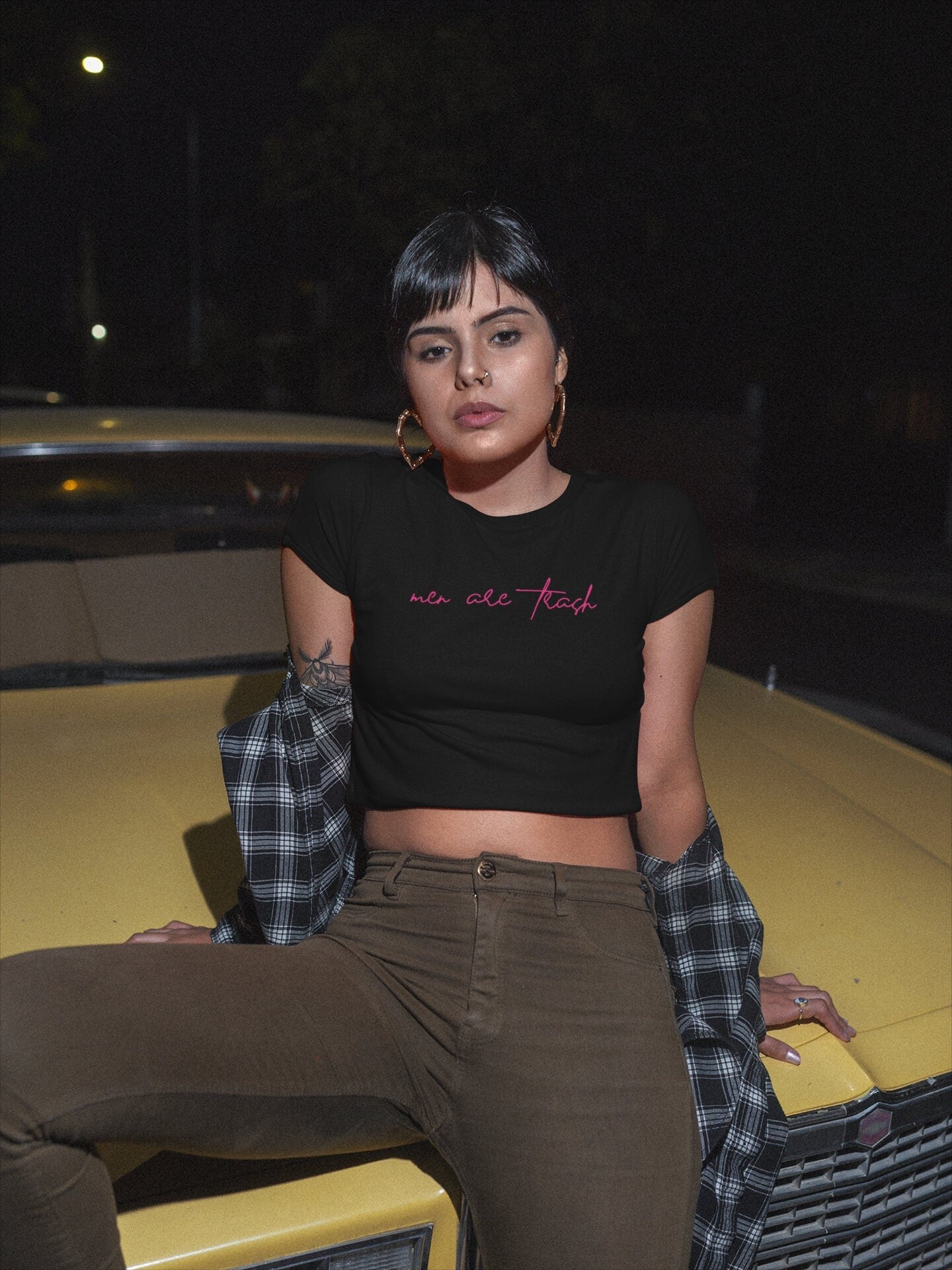 Men Are Trash Cropped Tee - Pink Script
