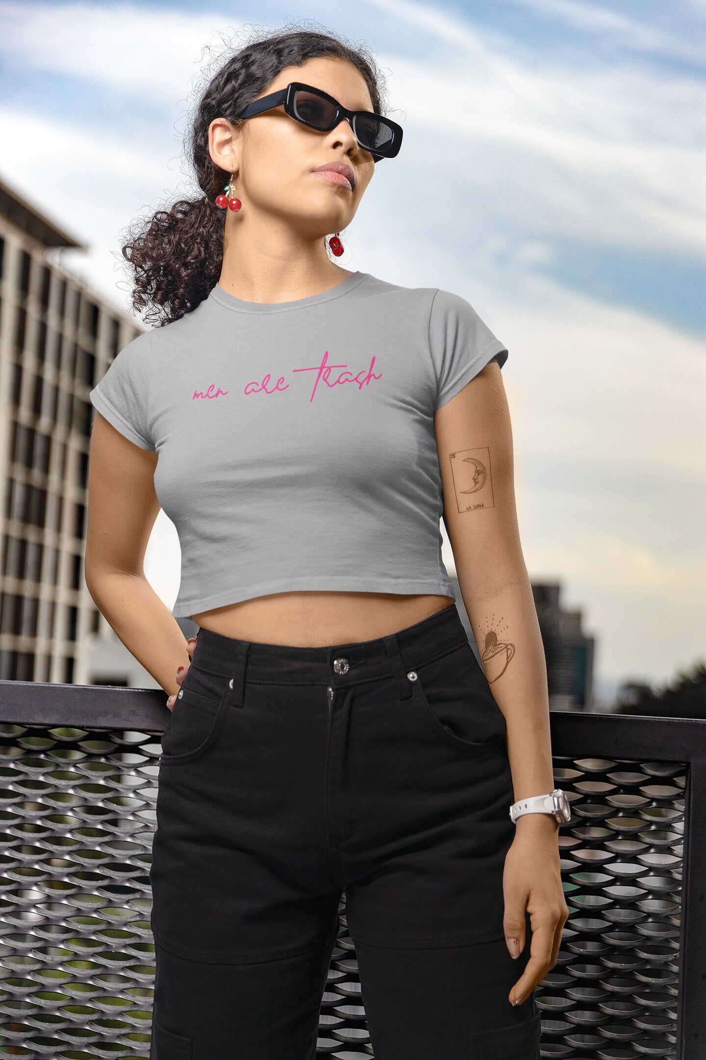 Men Are Trash Cropped Tee - Pink Script
