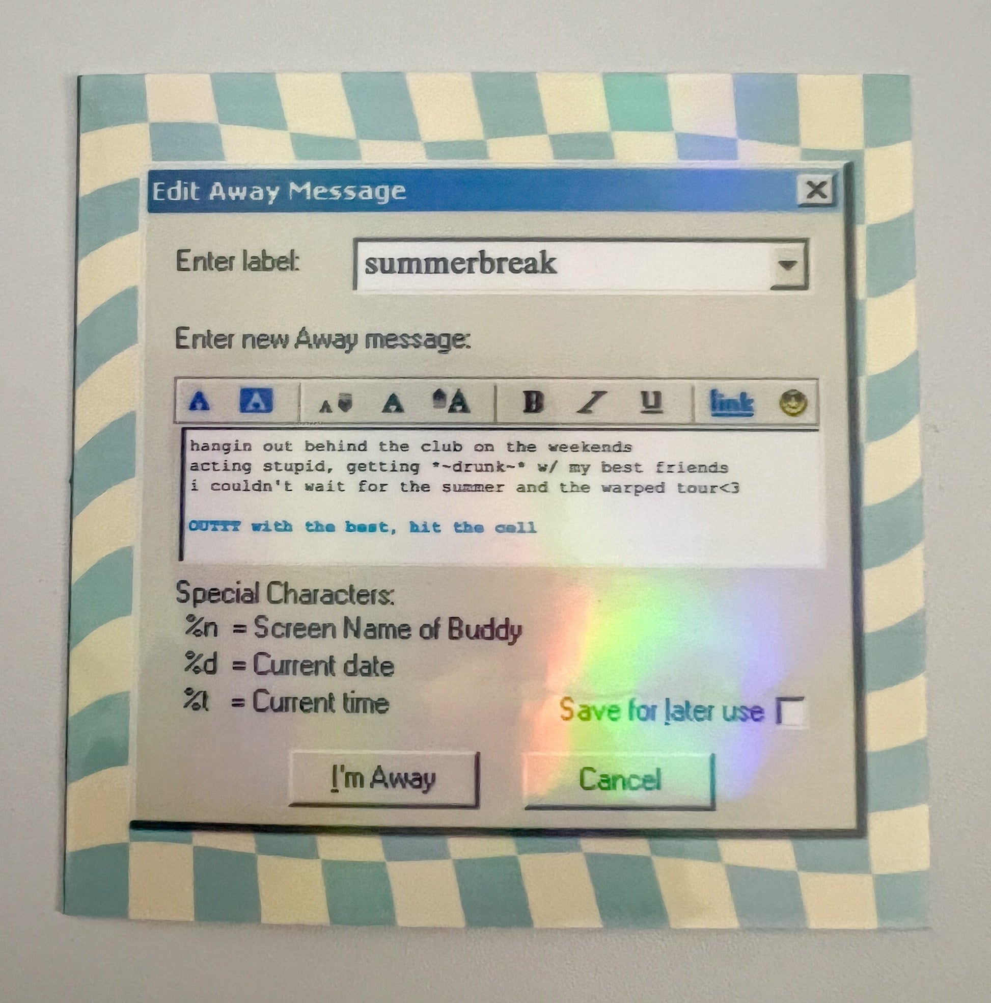 Blink 182 - The Rock Show AIM Away Message Holographic Sticker