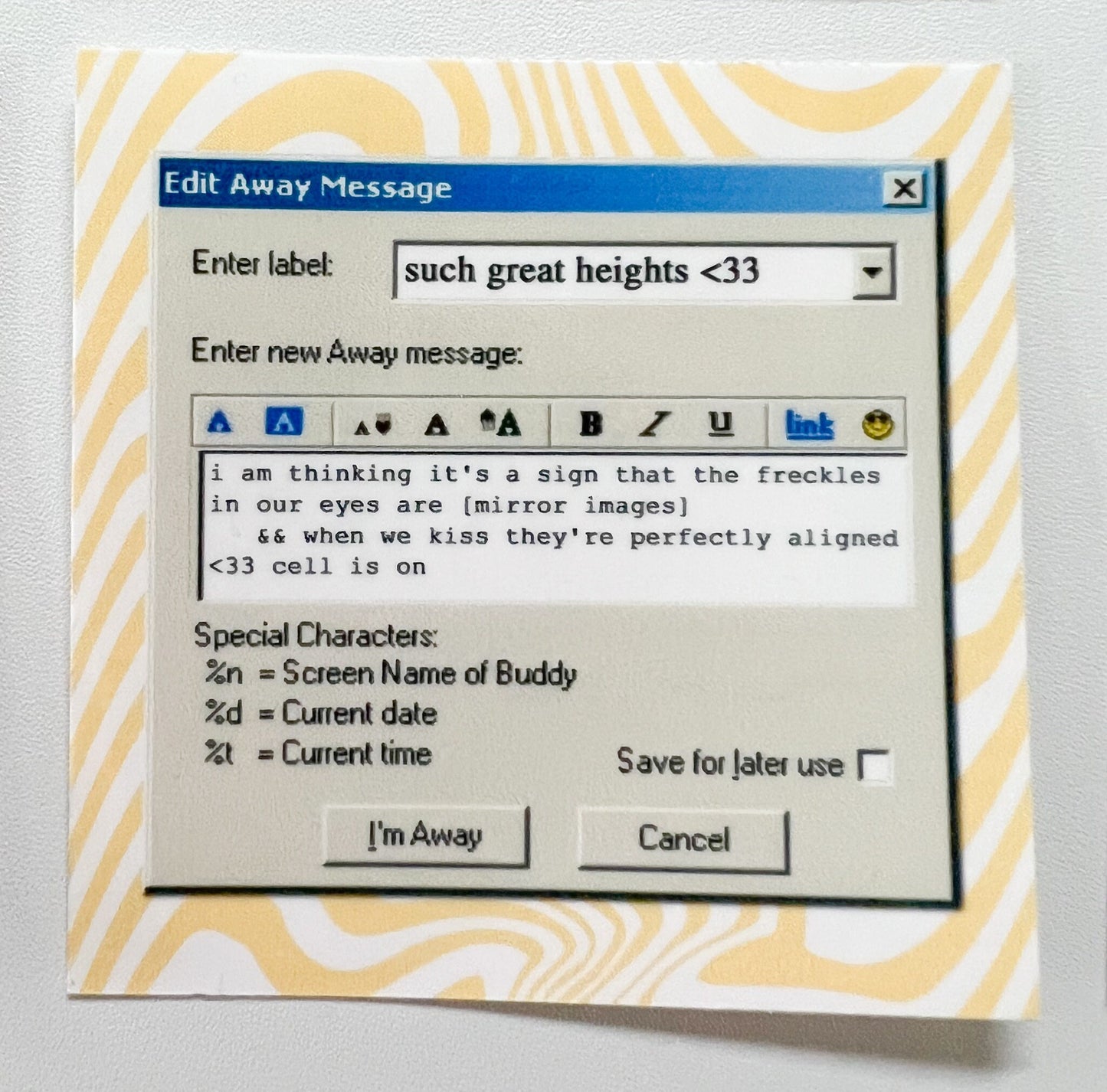 Postal Service - Such Great Heights AIM Away Message Sticker