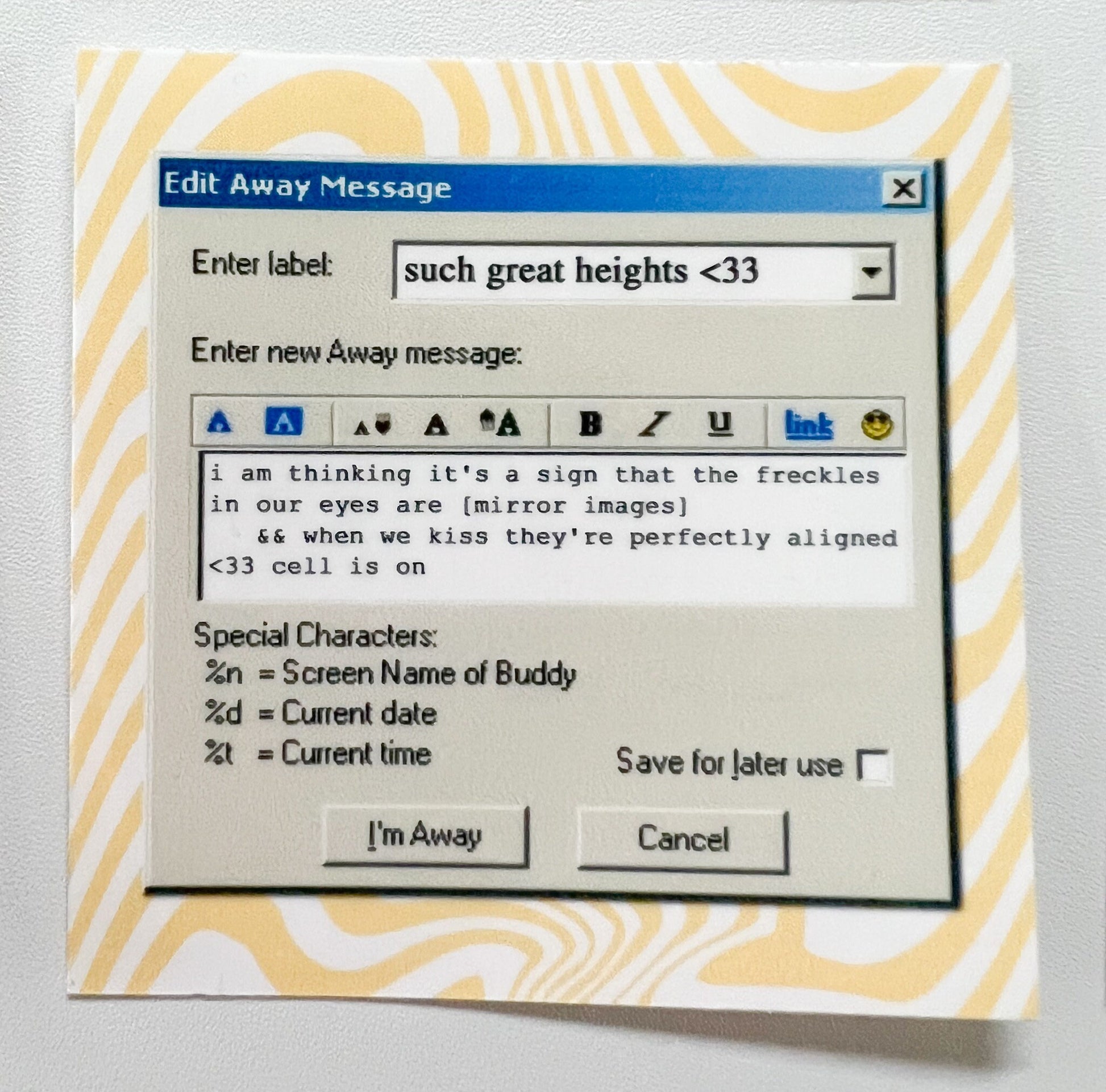 Postal Service - Such Great Heights AIM Away Message Sticker