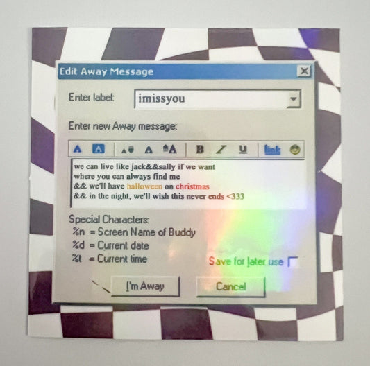 Blink 182 - I Miss You AIM Away Message Holographic Sticker