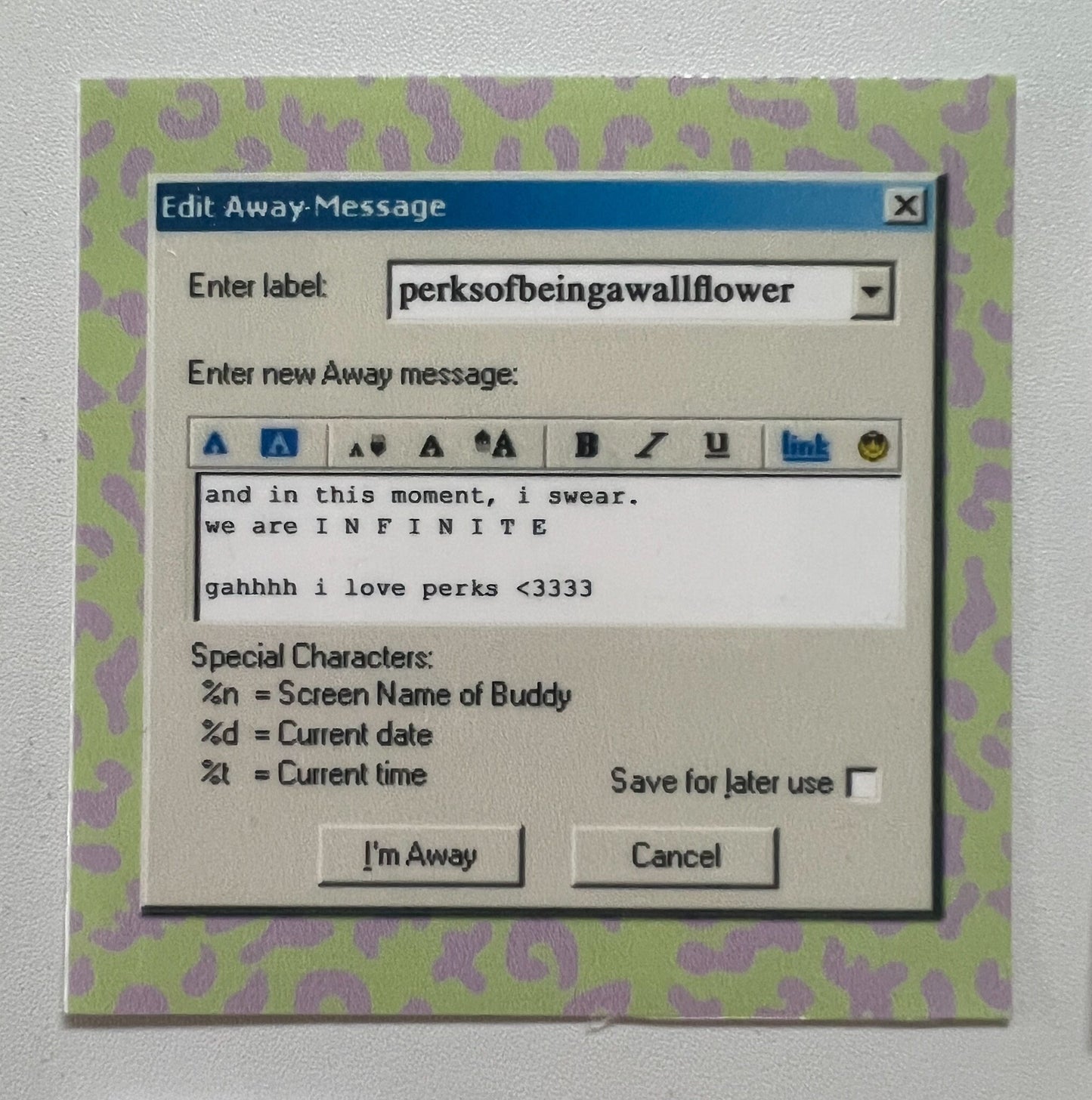 Perks of Being a Wallflower AIM Away Message Sticker