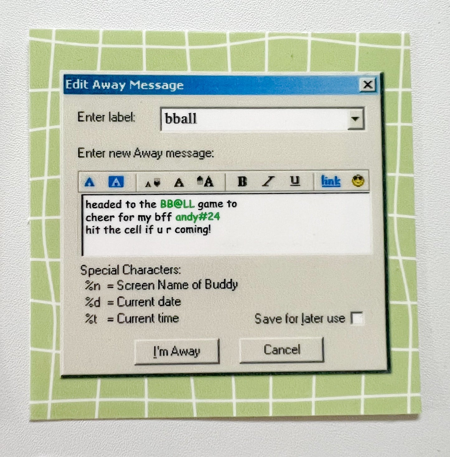 BBALL Game AIM Away Message Holographic Sticker