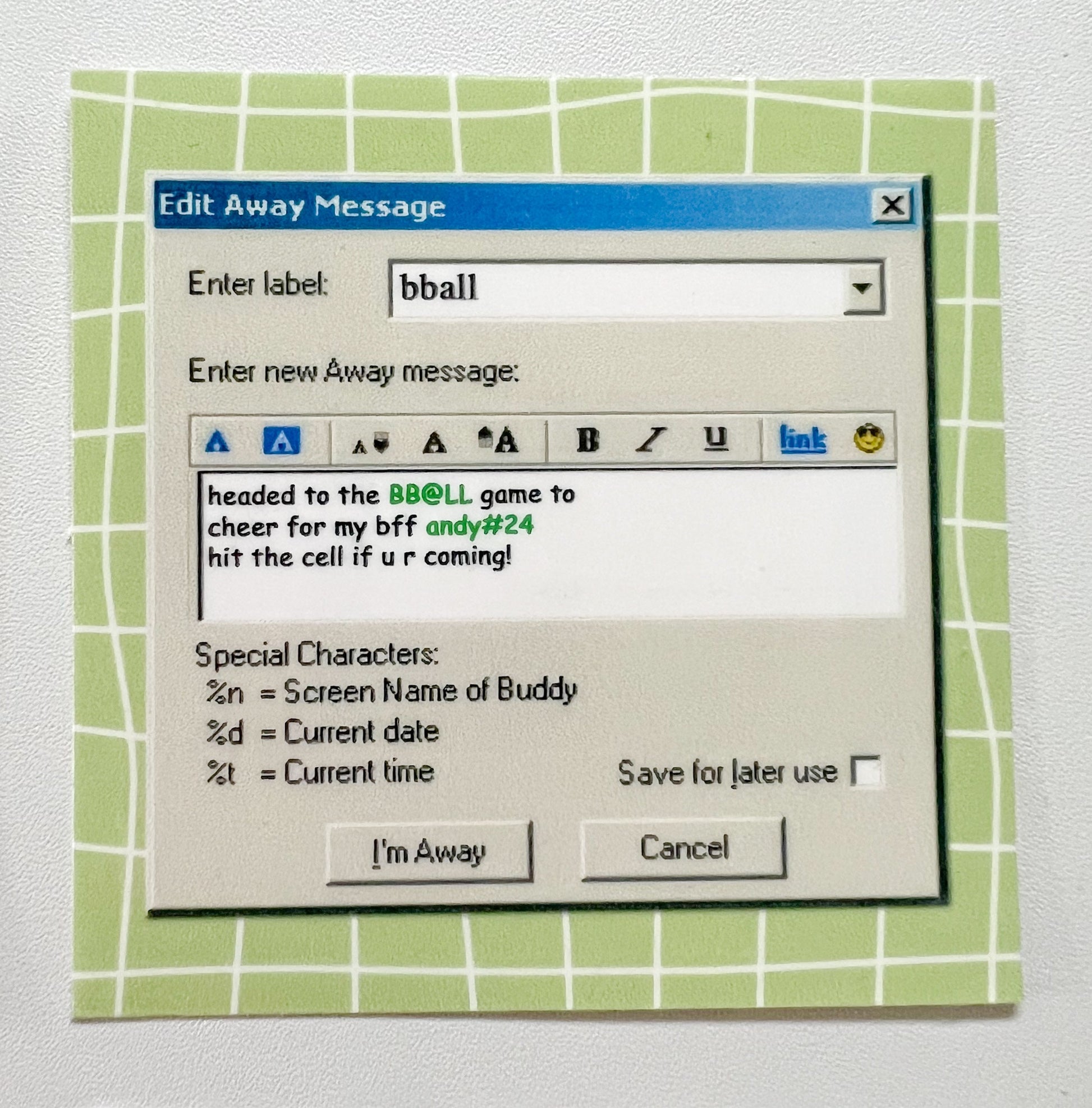 BBALL Game AIM Away Message Holographic Sticker