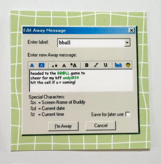 BBALL Game AIM Away Message Holographic Sticker
